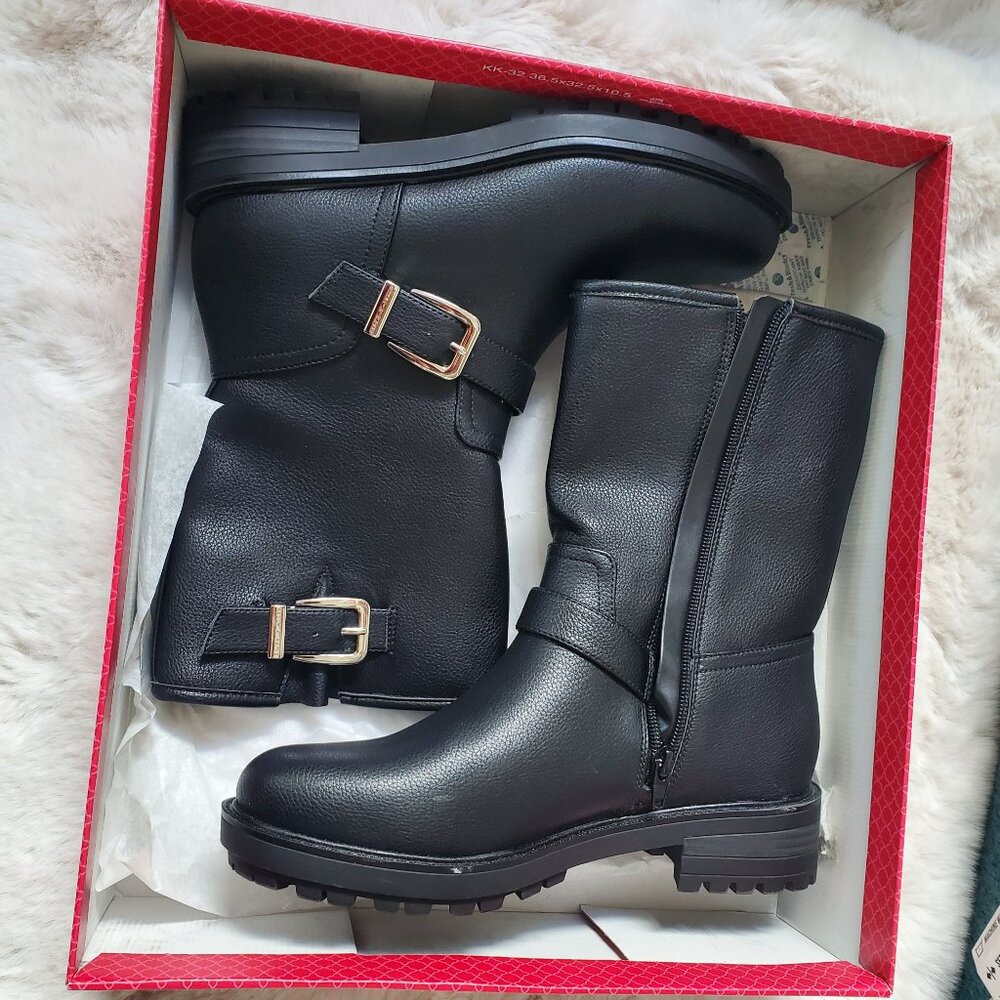 Kelly & Katie Black Motorcycle Boots NIB size 8 1/2